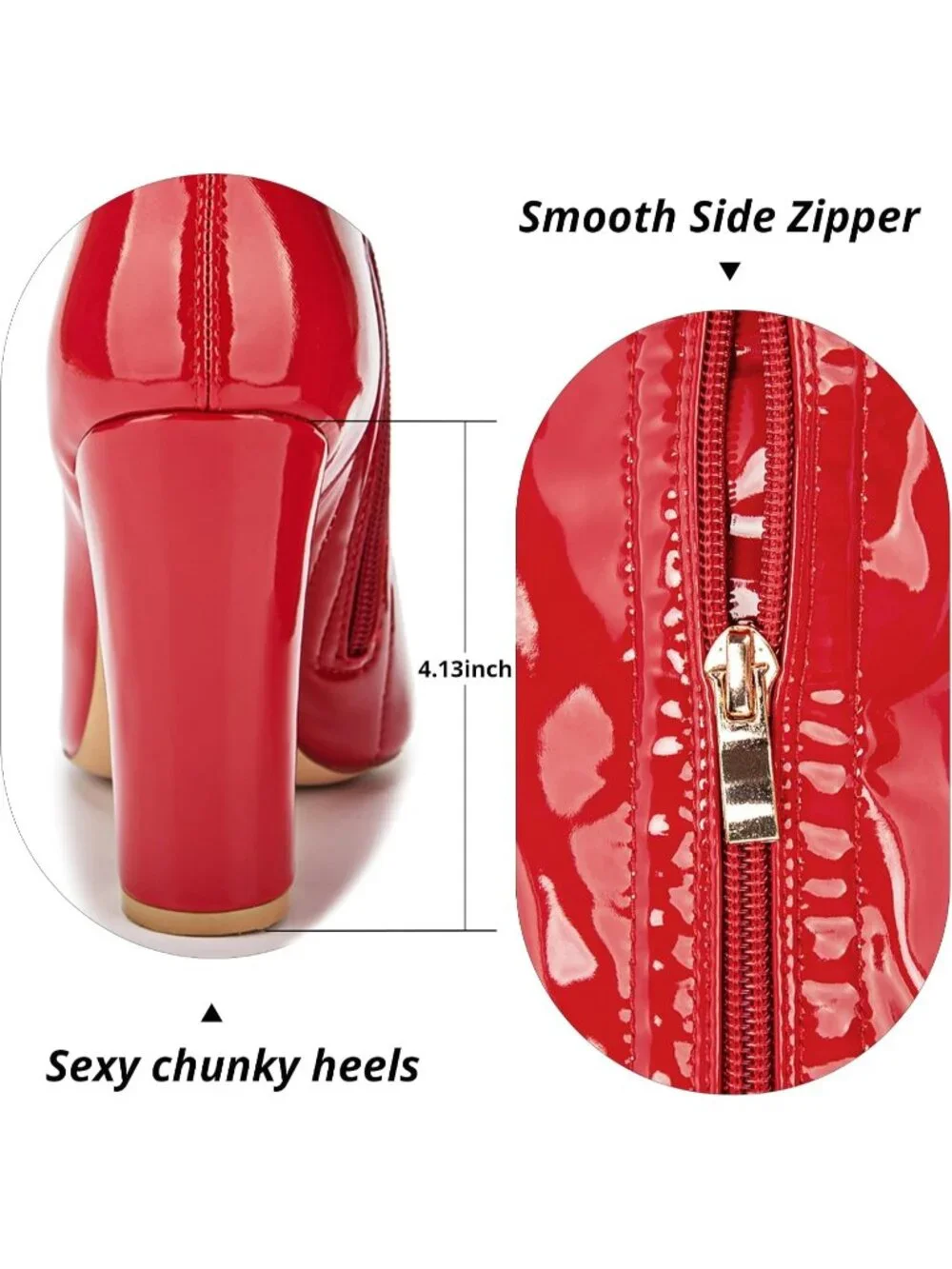 Women's Red Pointed Toe Chunky Heel Patent Leather Over The Knee High Boots